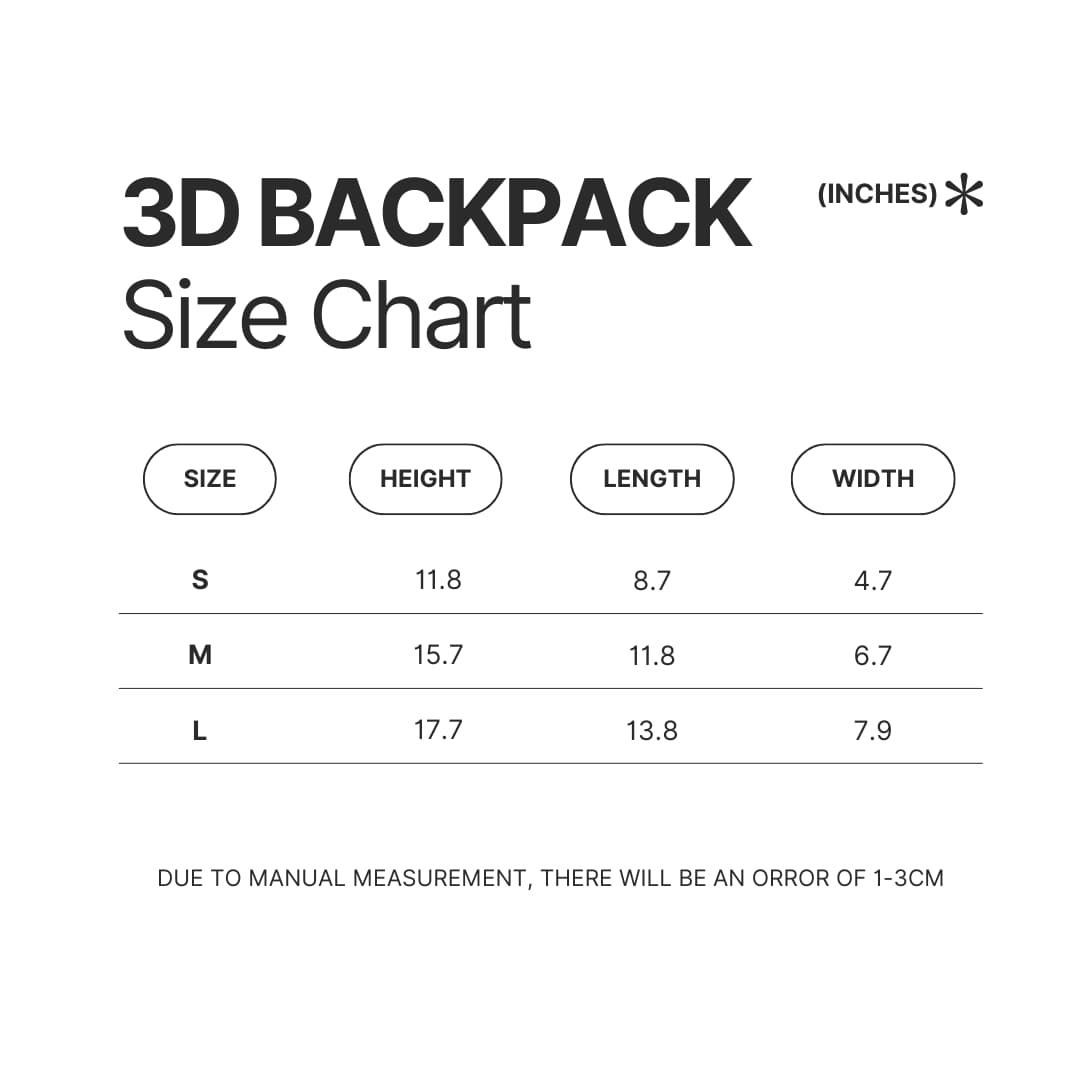 3D Backpack Size Chart - Rainbow Brite Store