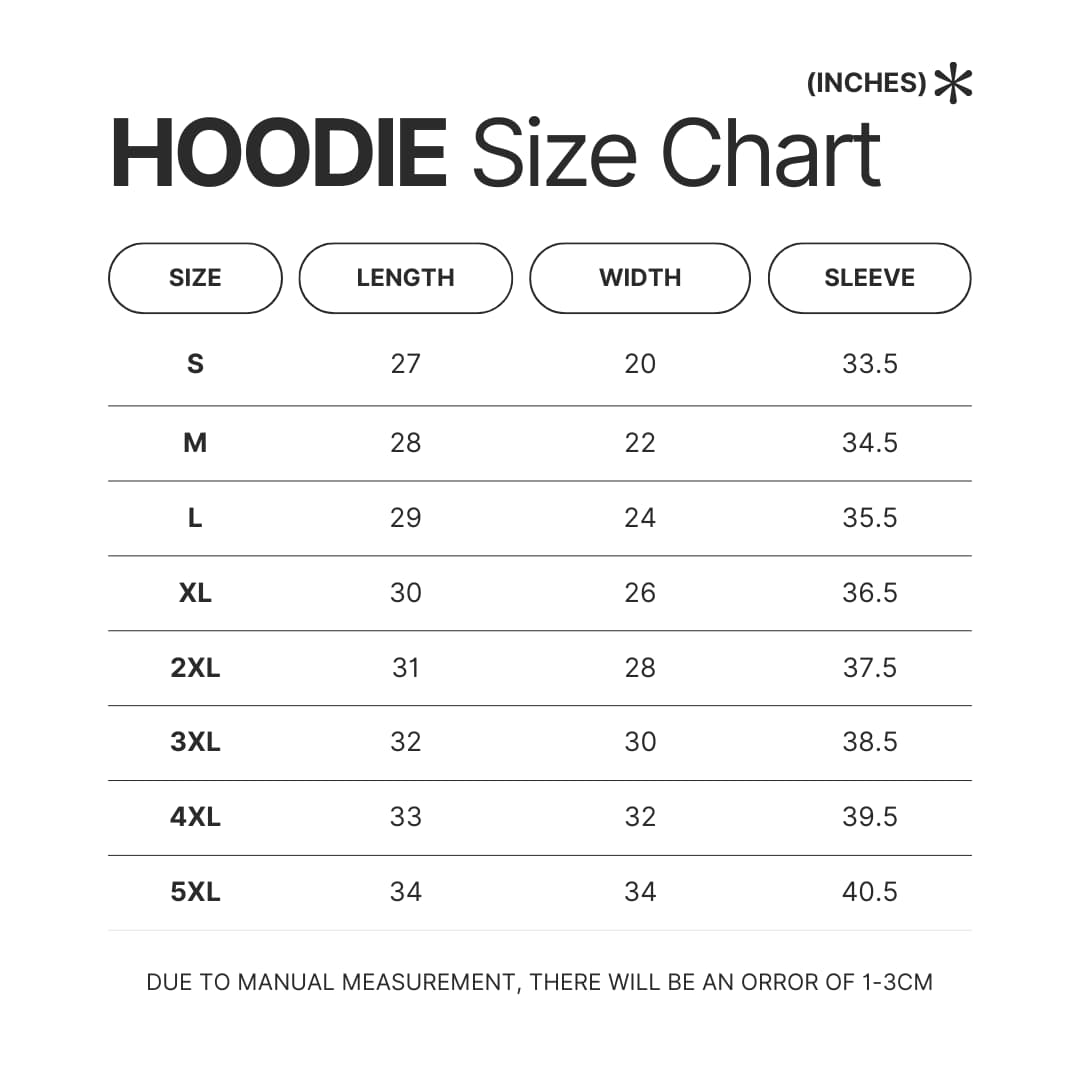 Hoodie Size Chart - Rainbow Brite Store