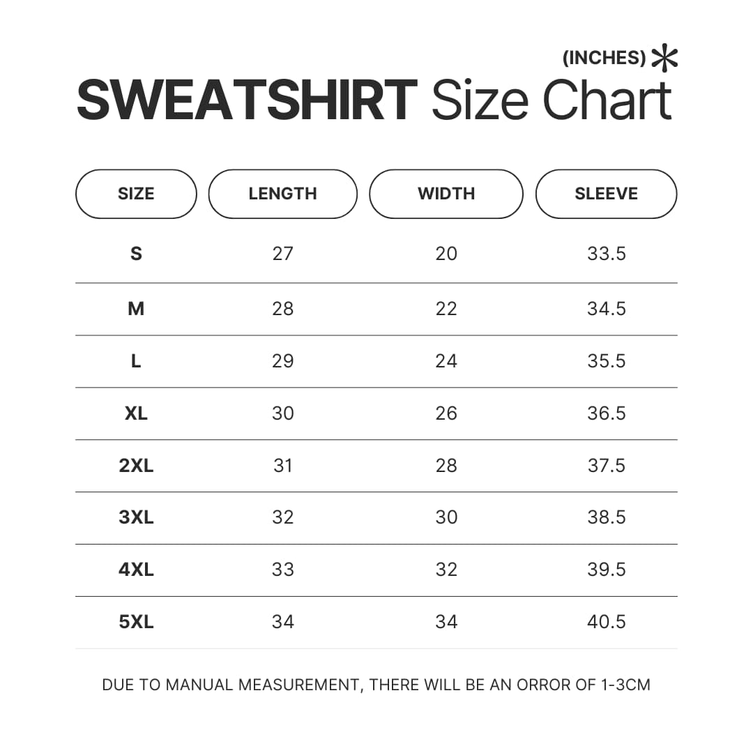 Sweatshirt Size Chart - Rainbow Brite Store
