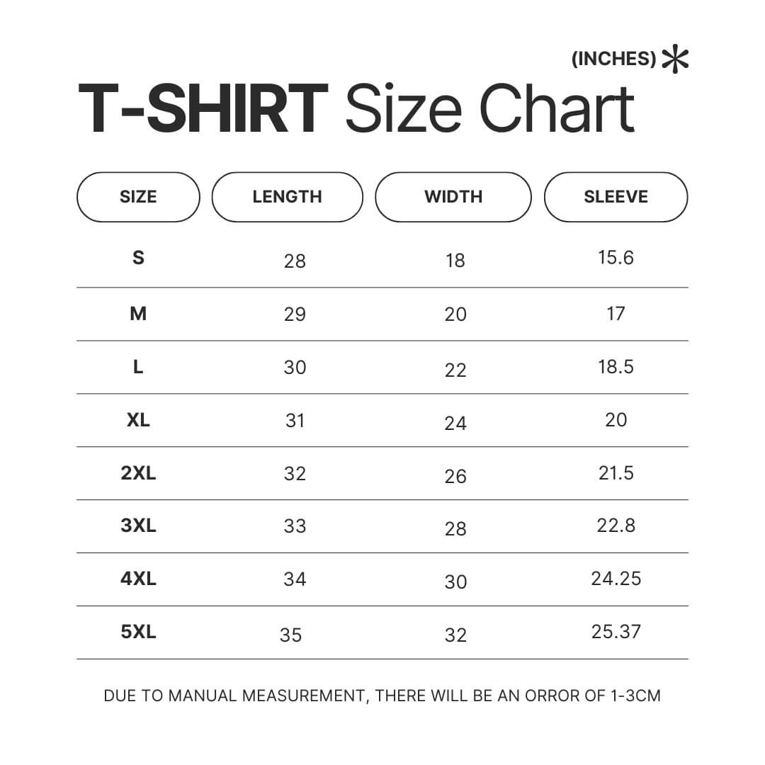 T shirt Size Chart - Rainbow Brite Store