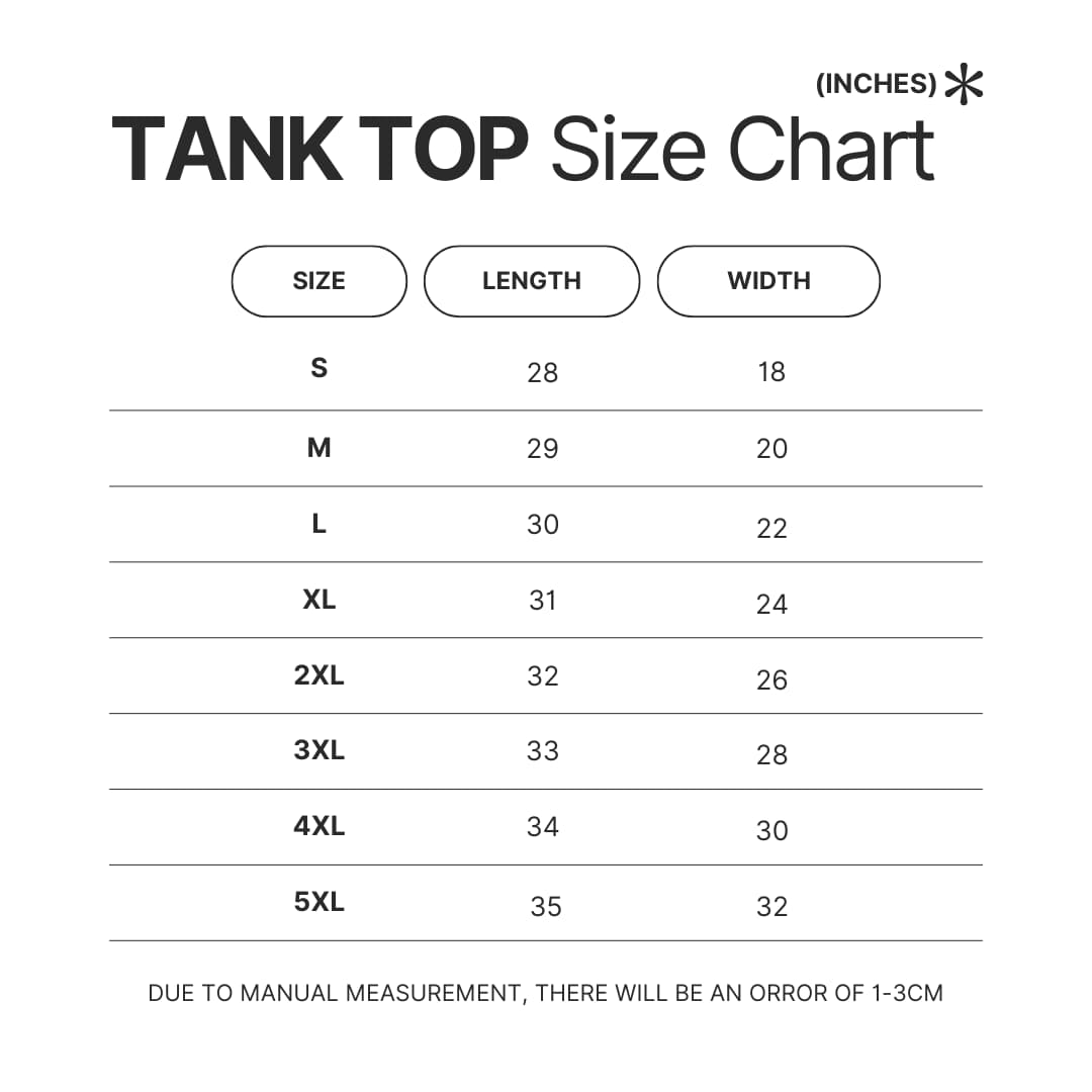 Tank Top Size Chart - Rainbow Brite Store