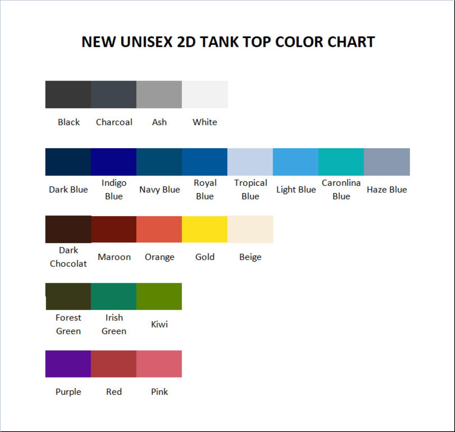 tank top color chart - Rainbow Brite Store