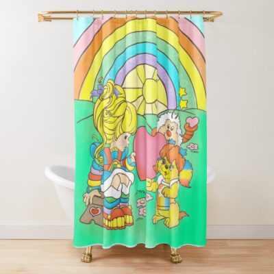 80s Rainbow Girl Puppy Brite Valentine Shower Curtain
