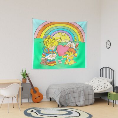 80s Rainbow Girl Puppy Brite Valentine Tapestry