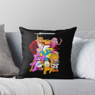 Rainboe Brite 80s Cartoons Throw Pillow